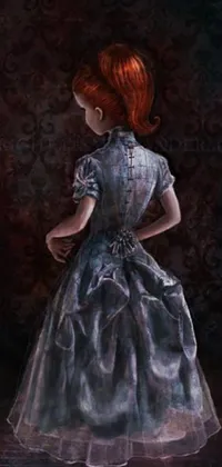 This stunning digital live wallpaper features a highly-detailed painting of a red-headed little girl in a blue dress