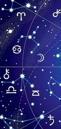 This mobile live wallpaper by Meredith Dillman features a stunning zodiac sign on a deep blue background illuminated by brilliant stars