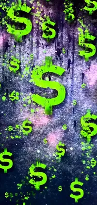 Get the ultimate live wallpaper for your phone with green dollar signs floating on a background of an alien galaxy
