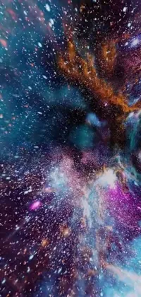 This phone live wallpaper features a stunning and highly detailed space scene, filled with stars, nebulas, and digital art