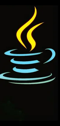 This phone live wallpaper features a steamy cup of coffee with a vibrant flame emerging from it against the black backdrop
