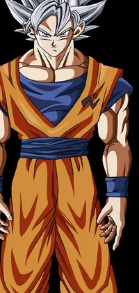 Looking for a dynamic and visually striking live wallpaper for your phone? Look no further than this electrifying rendering of a popular anime character! Featuring a full-body digital drawing of a muscular hero with broad shoulders and impressive arms, this wallpaper is sure to impress
