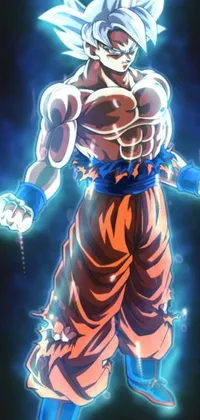 Experience the intensity of the legendary Saiyan Goku with this dynamic Dragon Ball-inspired phone live wallpaper! Depicting a buff man with glowing veins and floating robes, this high-quality digital rendering is perfect for fans of the series who want to showcase their love for Goku on their mobile device