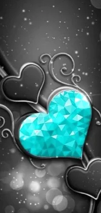 This live wallpaper features a beautiful blue heart atop a black vector art background