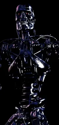 This black background phone live wallpaper features a close-up of a robot with black, shiny armor and a stunning futuristic design