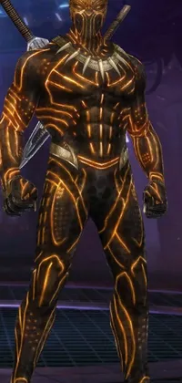 This phone live wallpaper features a holographic design of a warrior wielding a sword, with a unique orange hairy body texture and a black leather costume