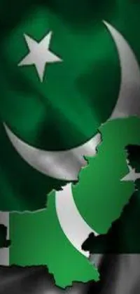 This phone live wallpaper showcases a map with the flag of Pakistan in the stylish Hurufiyya design