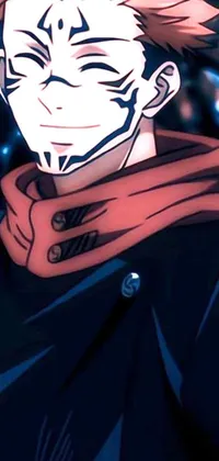 This phone live wallpaper features a masked hand holding a mobile phone with a red scarf wrapped around the wrist