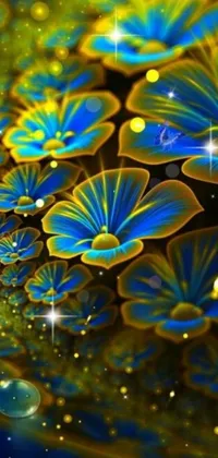 This stunning live phone wallpaper showcases vibrant digital art featuring a close-up view of a blue and yellow flower