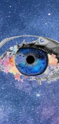This captivating phone live wallpaper features a dreamy and surrealistic digital painting of a close up of a human eye