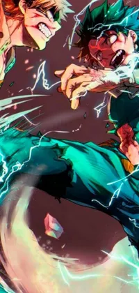 This exciting phone live wallpaper features a dynamic anime battle scene, with two vibrant characters engaged in fierce combat