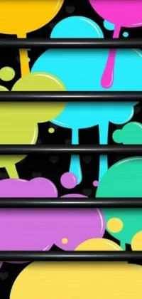 This phone live wallpaper showcases a colorful design with speech bubbles on a black background