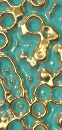 This phone live wallpaper showcases a cluster of gold scissors placed on a vivid blue surface with an artistically designed digital art pattern