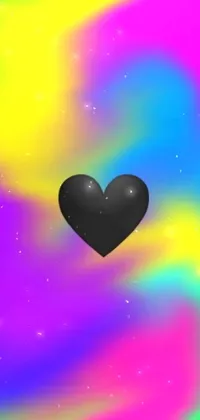 This live phone wallpaper features a beautiful design showcasing a black heart contrasted against a vibrant and colorful backdrop
