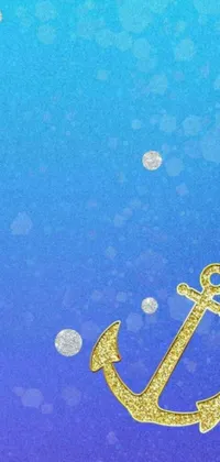 This live phone wallpaper showcases a striking gold anchor on a serene blue background, enhanced by animated bubbles and bedazzled with a glistening, glittery effect