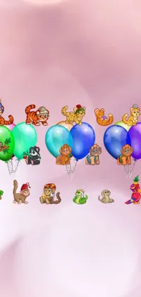 Looking for a cute and playful live wallpaper for your phone? Look no further! This phone live wallpaper features a colorful bunch of balloons, each adorned with delightful animal characters in cartoon style