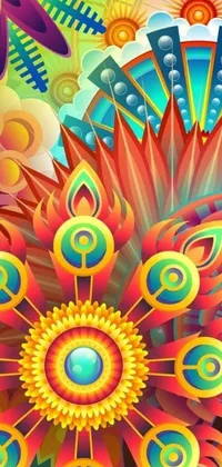 This phone live wallpaper showcases a beautiful and vibrant design depicting a table with a bunch of colorful flowers in a vector art style