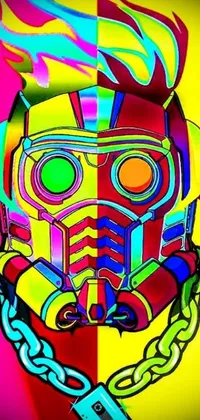 Looking for a stunning phone live wallpaper that's sure to turn heads? Check out this psychedelic design inspired by popular culture and featuring a mask on a bold yellow and red background