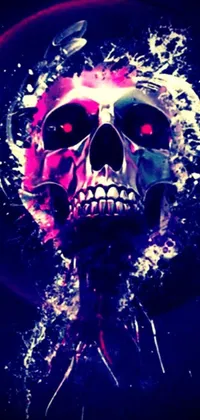 This live wallpaper showcases an up-close and intricate digital artwork of a skull on a black background