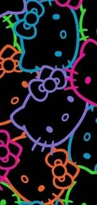 Get ready to add some color and cuteness to your phone background with this amazing live wallpaper! Featuring a pack of Hello Kitty characters set on a black backdrop, the wallpaper gives your device an edgy and contemporary vibe