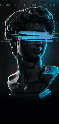 This stunning phone live wallpaper showcases a close up of a statue of a man's head in an innovative digital art design
