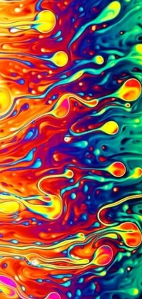 This phone live wallpaper showcases an abstract and colorful liquid painting, perfect for fans of psychedelic art
