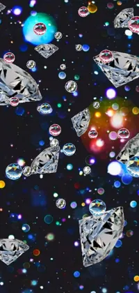 Looking for a luxurious and mesmerizing phone live wallpaper? Check out this digital rendering of floating diamonds dressed in stars and planets, creating a magnificent effect on your phone screen