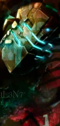 This closeup box live wallpaper features a posterized bioluminescent portrait of a concept character wearing futuristic N 7 armor