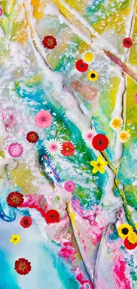 Elevate your phone screen with this stunning live wallpaper featuring a detailed painting of colorful flowers