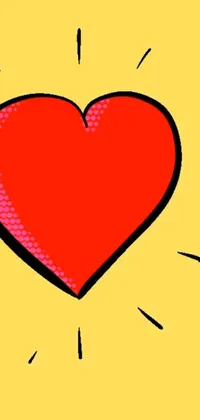 This live wallpaper features a bright yellow background with a cartoon-style red heart that pulsates gently