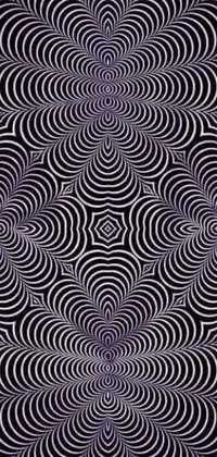 This phone live wallpaper features a black and white pattern with vibrant purple stripes that create a psychedelic optical illusion