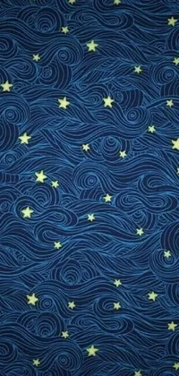 This stunning live wallpaper boasts a navy blue background adorned with hypnotic waves, beautiful stars, and peaceful vibes