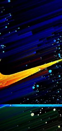 This phone live wallpaper is an eye-catching design, featuring a vivid Nike logo on a black background, surrounded by a colorful digital art display with blue and orange hues