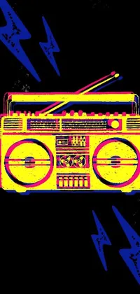 Get the coolest and most electrifying live wallpaper for your phone! Featuring a vector art boombox with a lightning bolt bursting out of it, this funky and high contrast 8k portrait wallpaper is perfect for music lovers and lovers of bold, eye-catching illustrations