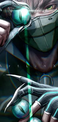 This mesmerizing phone live wallpaper boasts an anthro paw holding a pair of scissors against an edgy cyberpunk art backdrop in cyan and green