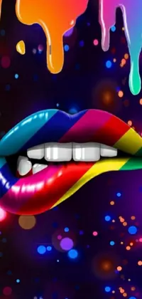 This phone live wallpaper showcases a visually striking design featuring a close-up of a mouth with a rainbow tongue
