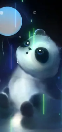 Bring some charm to your phone's home screen with this deviant art inspired, adorable live wallpaper of a panda bear sitting in the water, holding a glowing orb