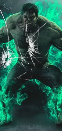 This live wallpaper features a menacing hulk emitting green smoke from his chest, making it a trending digital art piece on Artstation
