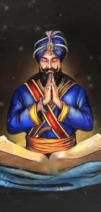 This live wallpaper features a man in a turban kneeling in prayer and reads a book