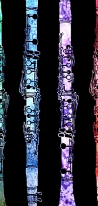 Looking for a funky new live wallpaper for your phone? Check out this colorful design featuring rows of clarinets in different hues against a black background