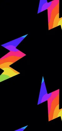 This dynamic live wallpaper features a rainbow-colored lightning bolt pattern against a black background