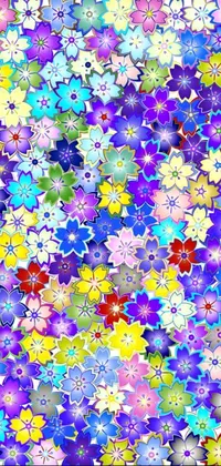 Looking for a captivating phone live wallpaper that's sure to bring visual interest to your device? Check out this stunning design! Featuring a colorful mosaic of flowers against a white background, this digital artwork uses the cloisonnism technique to create an eye-catching effect