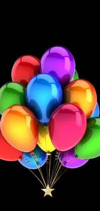 This stunning live wallpaper features a joyful array of colorful balloons set against a sleek black background for a striking design