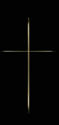 Enhance your phone's home screen with this striking live wallpaper featuring a close-up of a cross with gold trim on a black background