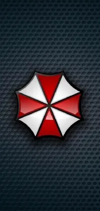This live phone wallpaper showcases a red and white Resident Evil-inspired umbrella on a black background with sharp metal crest and sword-like handle