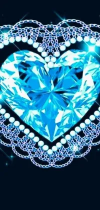 This blue heart-shaped diamond live wallpaper features exquisite digital art by a skilled designer