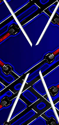 This phone live wallpaper features a digital rendering of sleek skis on a blue background with a modern, angular design