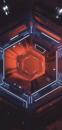 This stunning phone live wallpaper features a red and blue hexagon in a dark room, with a captivating open portal leading to another dimension