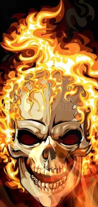 Add an edgy touch to your phone with this live wallpaper featuring a menacing burning skull contrasted against a dark background