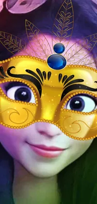 This phone live wallpaper depicts a colorful mask on a close-up of a face, which exudes the beautiful Art Nouveau style